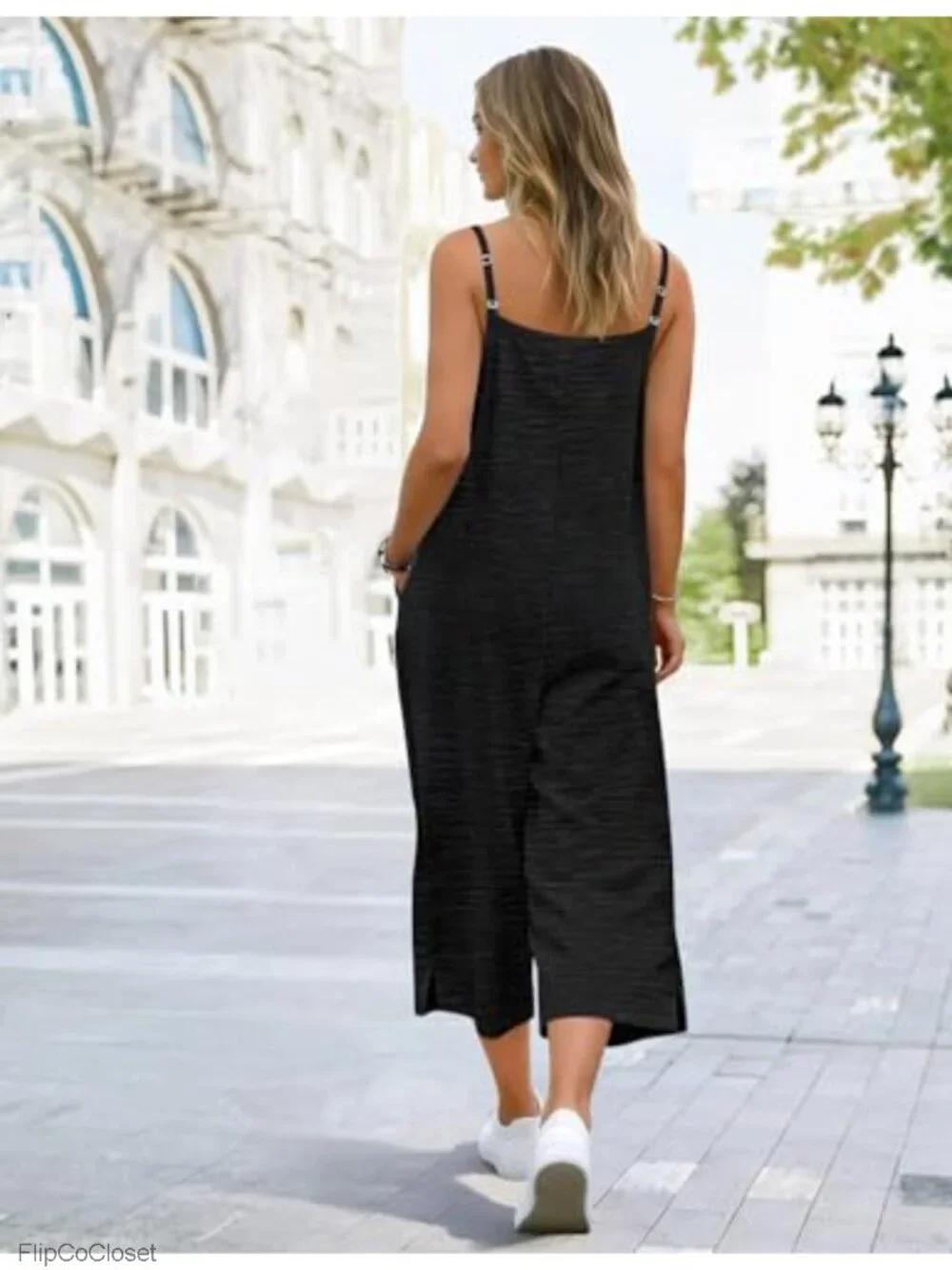 Women's Loose Fit Wide Leg Cropped Overalls Jumpsuit with Pockets Boho Summer